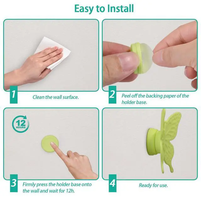 Alt view image 5 of 7 - Magnetic Shower Curtain Clips for Liner, 4 Pairs Silicone Wrapped Adhesive Windproof Splash-Proof Butterfly Shower Curtain Holder for the Wall, Work for Drapery, Tablecloth (Green)