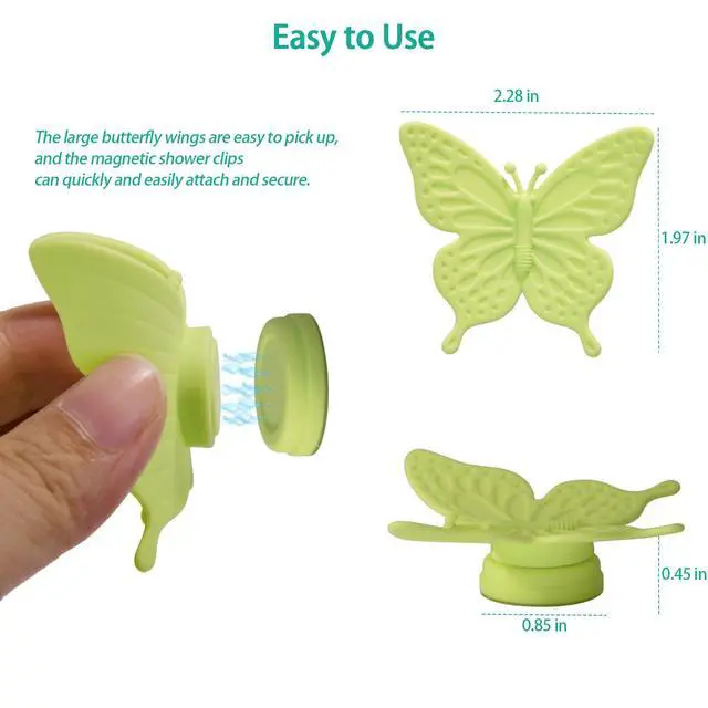 Alt view image 4 of 7 - Magnetic Shower Curtain Clips for Liner, 4 Pairs Silicone Wrapped Adhesive Windproof Splash-Proof Butterfly Shower Curtain Holder for the Wall, Work for Drapery, Tablecloth (Green)