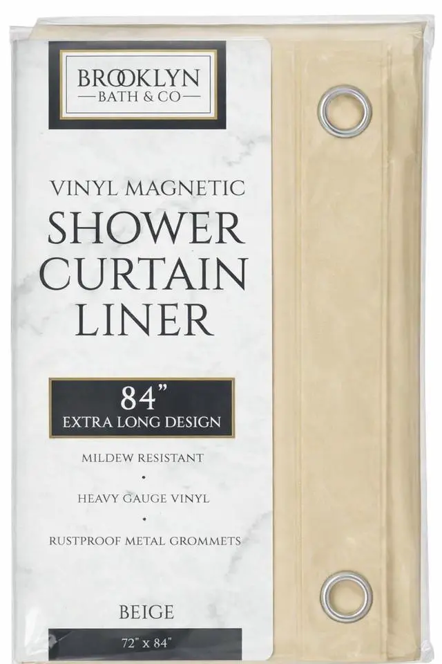 Main image of Extra Long Beige Vinyl Magnetic Shower Curtain Liner 72 x 84 Inch Heavy Duty PVC with Metal Grommets & 3 Bottom Magnets (Beige)