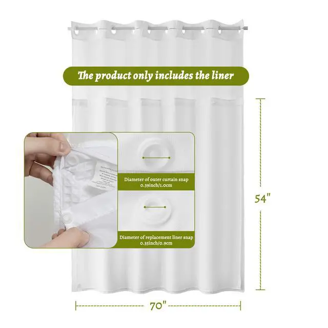 Alt view image 7 of 7 - Fabric Snap in Shower Curtain Liner Replacement White, 70x54
