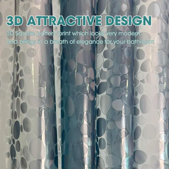 Alt view image 2 of 6 - Dark Blue Plastic Shower Curtain Liner - PEVA Waterproof Lightweight Bathroom Shower Liner with 3D Pebble Design, Standard Size 70x72 Bathtub Curtain for Bathroom (Pack of 1)