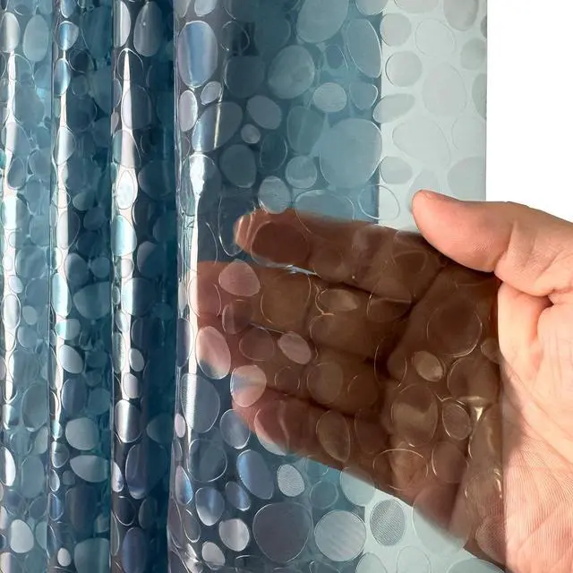Main image of Dark Blue Plastic Shower Curtain Liner - PEVA Waterproof Lightweight Bathroom Shower Liner with 3D Pebble Design, Standard Size 70x72 Bathtub Curtain for Bathroom (Pack of 1)