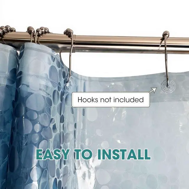 Alt view image 4 of 6 - Dark Blue Plastic Shower Curtain Liner - PEVA Waterproof Lightweight Bathroom Shower Liner with 3D Pebble Design, Standard Size 70x72 Bathtub Curtain for Bathroom (Pack of 1)