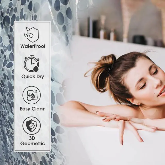 Alt view image 6 of 6 - Dark Blue Plastic Shower Curtain Liner - PEVA Waterproof Lightweight Bathroom Shower Liner with 3D Pebble Design, Standard Size 70x72 Bathtub Curtain for Bathroom (Pack of 1)