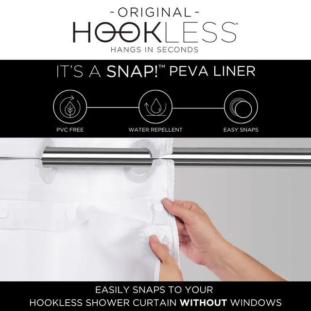 Alt view image 3 of 6 - It's A Snap! Plastic PEVA Snap-In Replacement Shower Curtain Liner for Hookless Curtain with No Sheer Window, 70" x 69", Water-Repellent, Easy Install, Frost