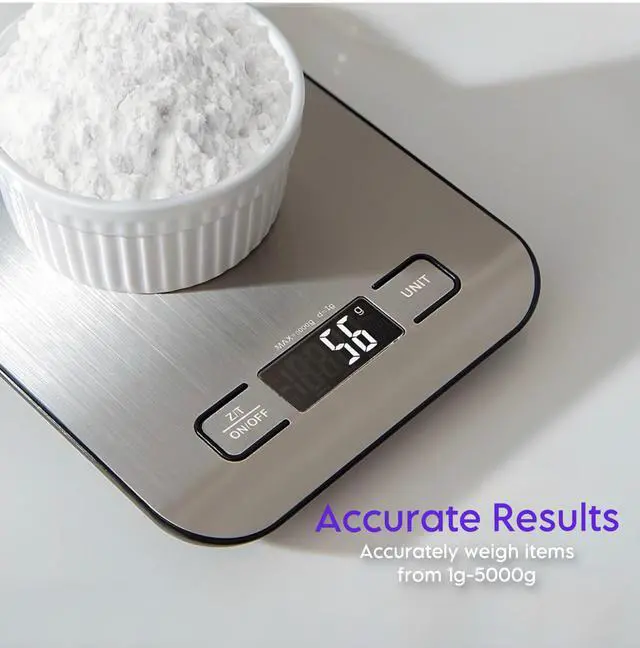 Alt view image 2 of 7 - Digital Kitchen Scale, Food Scale in Grams & Ounces, 1g Precision for Cooking, Baking & Meal Prep, Stainless Steel with LCD Display, Tare Function, Compact for Diet & Coffee Use