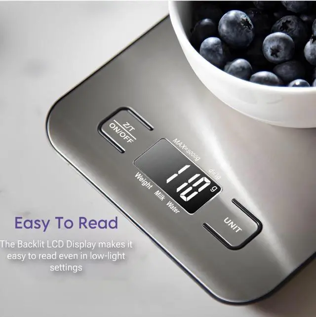 Alt view image 5 of 7 - Digital Kitchen Scale, Food Scale in Grams & Ounces, 1g Precision for Cooking, Baking & Meal Prep, Stainless Steel with LCD Display, Tare Function, Compact for Diet & Coffee Use