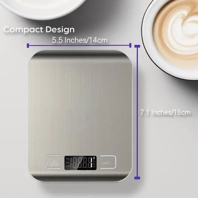 Alt view image 4 of 7 - Digital Kitchen Scale, Food Scale in Grams & Ounces, 1g Precision for Cooking, Baking & Meal Prep, Stainless Steel with LCD Display, Tare Function, Compact for Diet & Coffee Use