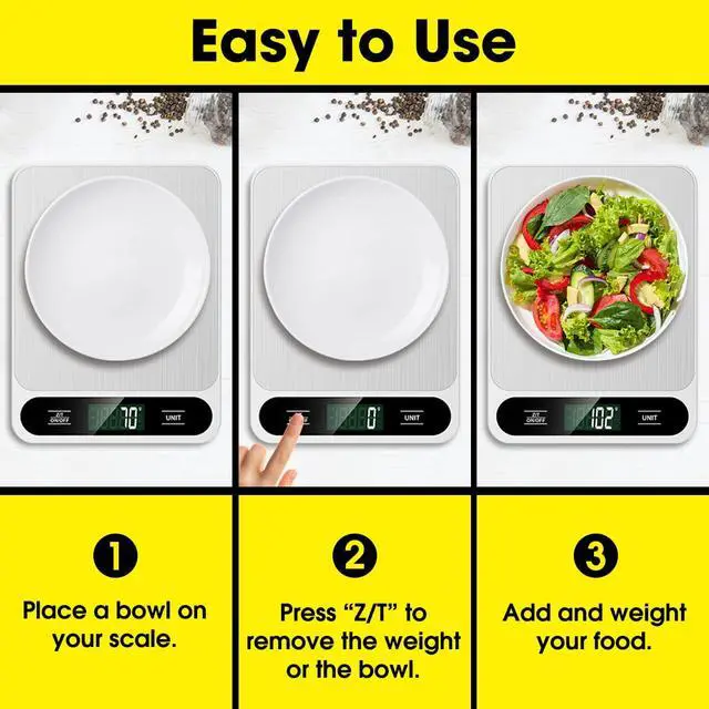 Alt view image 7 of 7 - Food Scale White, 22lb/10kg Digital Kitchen Scale Grams and oz for Baking Cooking and Weight Loss, 1g/0.04oz Precise Graduation, Easy Clean Stainless Steel