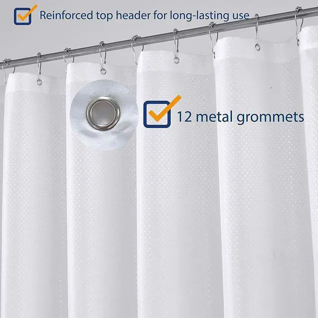 Alt view image 4 of 5 - Hotel Fabric Shower Curtain or Liner, Cloth Textured White Shower Curtain with Bottom Magnets, Machine Washable, 72 x 72 inches for Bathroom