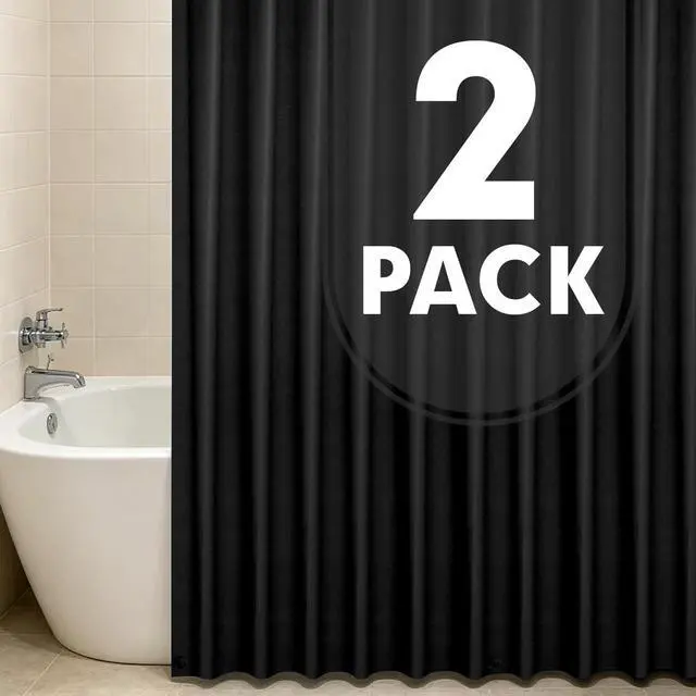 Main image of 2 Pack | Black Plastic Shower Curtain Or Liner, 72x72 Inch Lightweight Plastic Bathroom Shower Showroom Inner Curtain with Rustproof Metal Grommet Holes and Weighted Magnets
