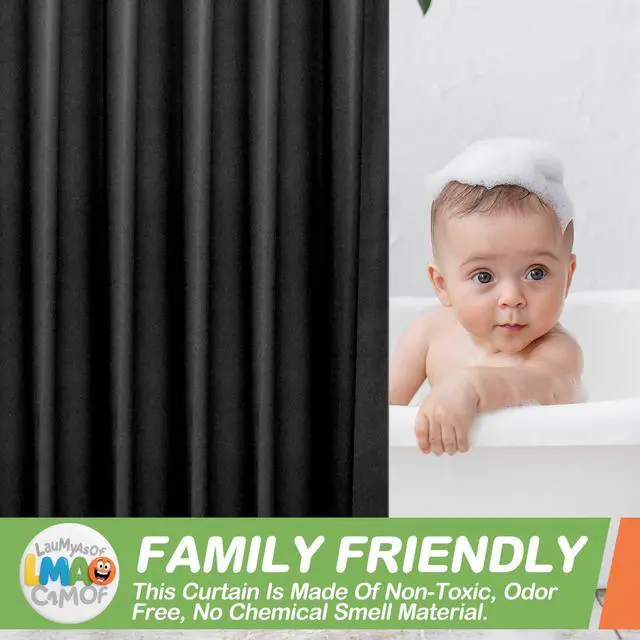 Alt view image 5 of 7 - 2 Pack | Black Plastic Shower Curtain Or Liner, 72x72 Inch Lightweight Plastic Bathroom Shower Showroom Inner Curtain with Rustproof Metal Grommet Holes and Weighted Magnets