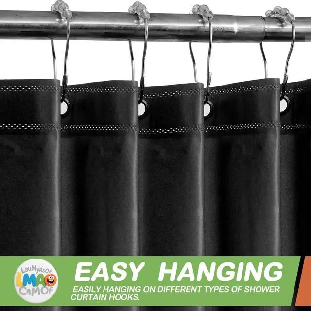 Alt view image 4 of 7 - 2 Pack | Black Plastic Shower Curtain Or Liner, 72x72 Inch Lightweight Plastic Bathroom Shower Showroom Inner Curtain with Rustproof Metal Grommet Holes and Weighted Magnets