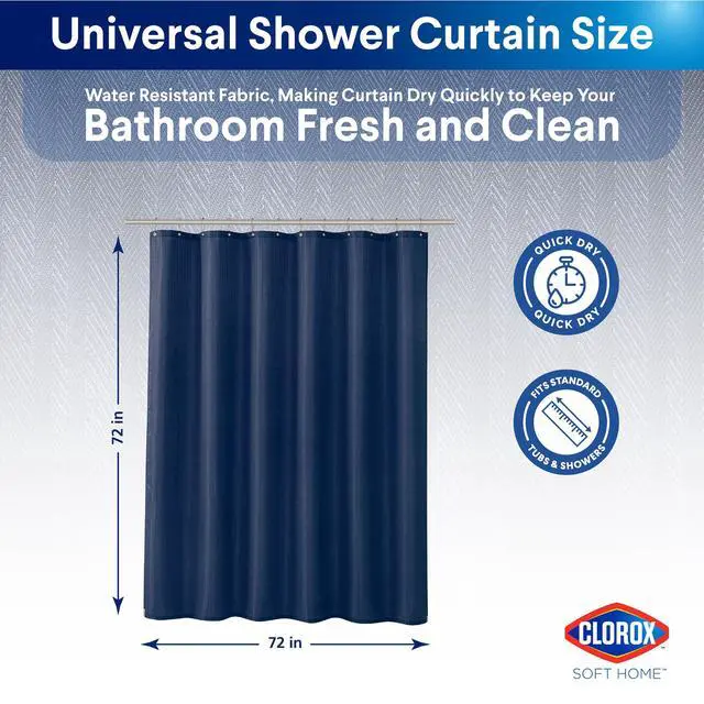 Alt view image 2 of 7 - 2-in-1 Bathroom Shower Curtain Liner, Durable Fabric, Weighted Magnets for Bath Water Control, Washable Premium Quality, Modern - 72" x 72" Blue