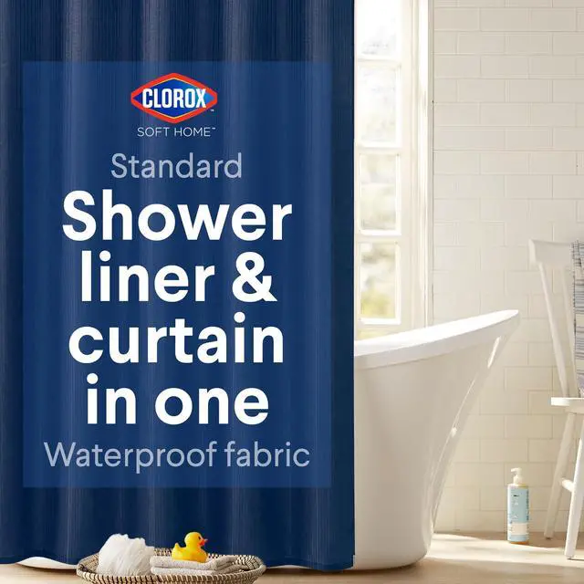 Main image of 2-in-1 Bathroom Shower Curtain Liner, Durable Fabric, Weighted Magnets for Bath Water Control, Washable Premium Quality, Modern - 72" x 72" Blue