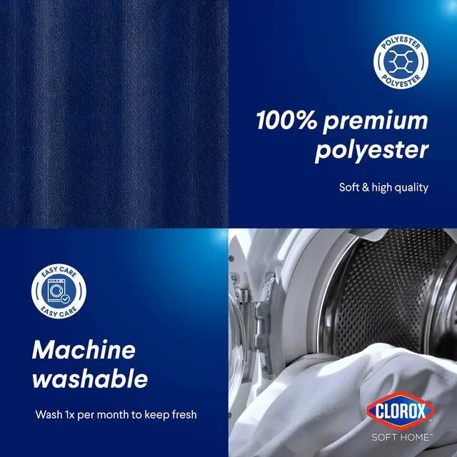 Alt view image 3 of 7 - 2-in-1 Bathroom Shower Curtain Liner, Durable Fabric, Weighted Magnets for Bath Water Control, Washable Premium Quality, Modern - 72" x 72" Blue
