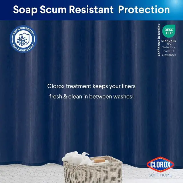 Alt view image 7 of 7 - 2-in-1 Bathroom Shower Curtain Liner, Durable Fabric, Weighted Magnets for Bath Water Control, Washable Premium Quality, Modern - 72" x 72" Blue