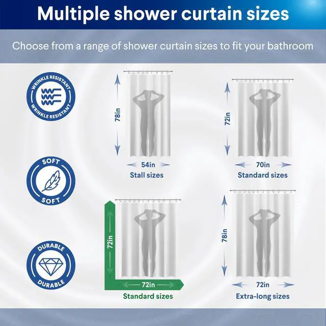 Alt view image 4 of 7 - 2-in-1 Bathroom Shower Curtain Liner, Durable Fabric, Weighted Magnets for Bath Water Control, Washable Premium Quality, Modern - 72" x 72" Blue