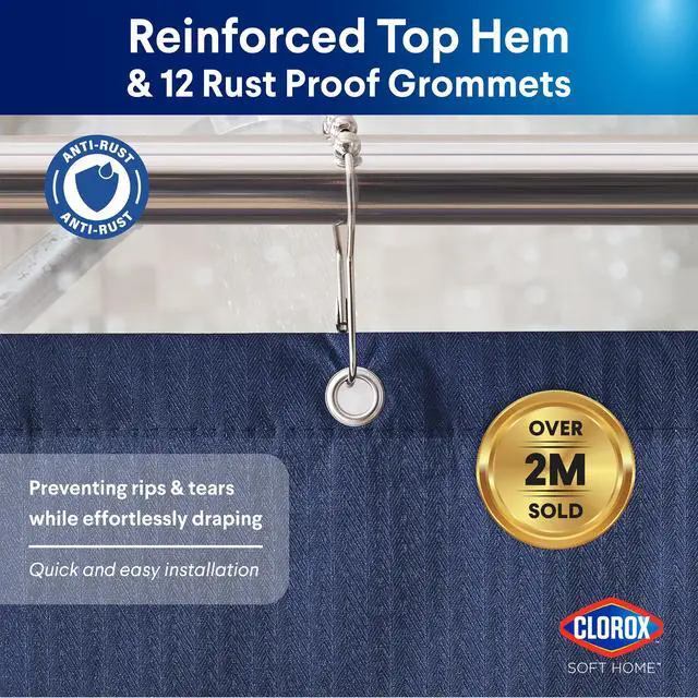 Alt view image 5 of 7 - 2-in-1 Bathroom Shower Curtain Liner, Durable Fabric, Weighted Magnets for Bath Water Control, Washable Premium Quality, Modern - 72" x 72" Blue