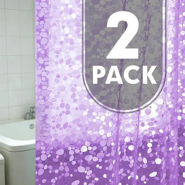 Main image of 2 Pack | Purple 3D EVA Shower Curtain Liner, Pebble Pattern 72x72 Inch Lightweight Plastic Bathroom Shower Showroom Inner Curtain with Rustproof Metal Grommets and Weighted Magnets