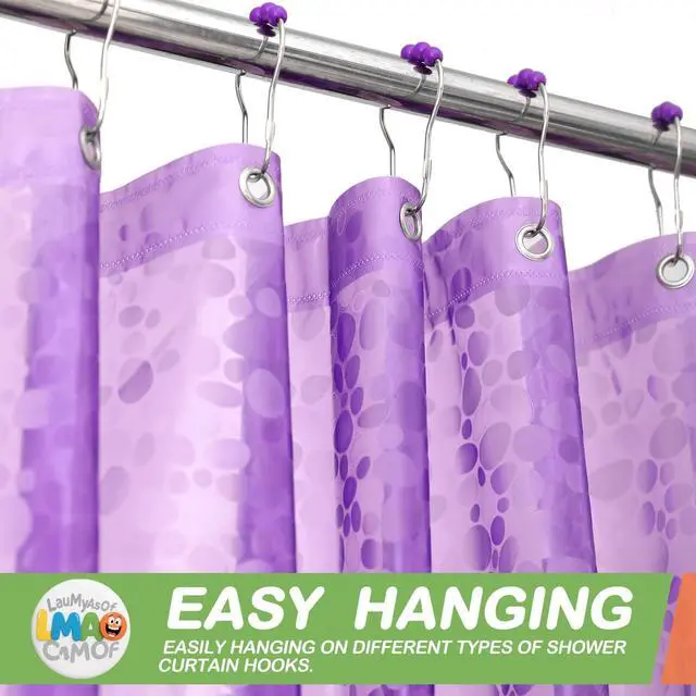 Alt view image 4 of 7 - 2 Pack | Purple 3D EVA Shower Curtain Liner, Pebble Pattern 72x72 Inch Lightweight Plastic Bathroom Shower Showroom Inner Curtain with Rustproof Metal Grommets and Weighted Magnets
