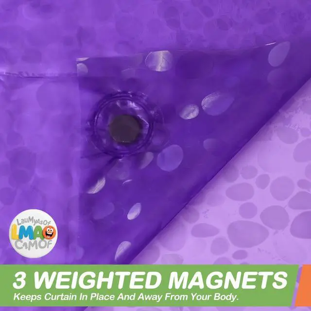 Alt view image 6 of 7 - 2 Pack | Purple 3D EVA Shower Curtain Liner, Pebble Pattern 72x72 Inch Lightweight Plastic Bathroom Shower Showroom Inner Curtain with Rustproof Metal Grommets and Weighted Magnets