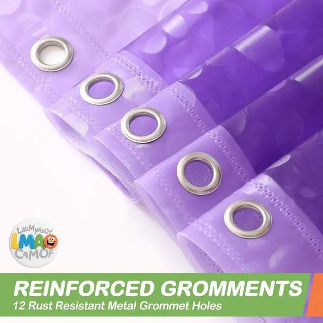 Alt view image 7 of 7 - 2 Pack | Purple 3D EVA Shower Curtain Liner, Pebble Pattern 72x72 Inch Lightweight Plastic Bathroom Shower Showroom Inner Curtain with Rustproof Metal Grommets and Weighted Magnets