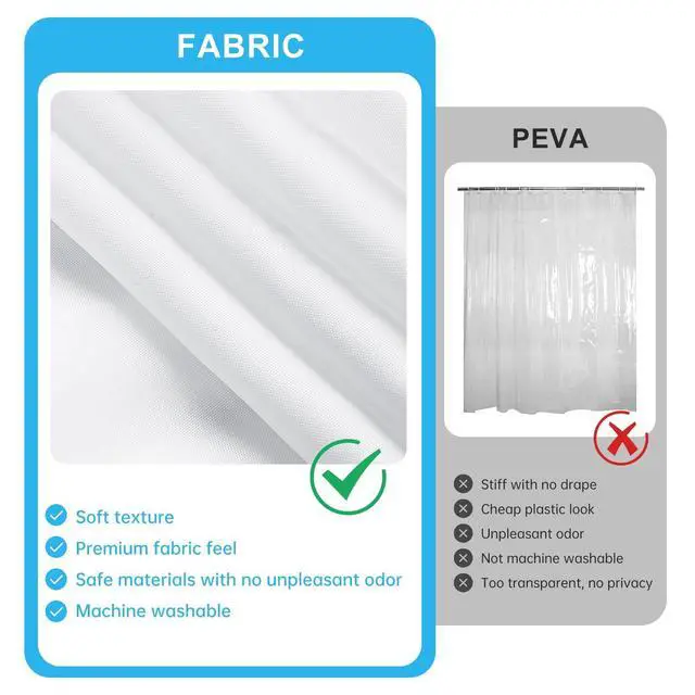 Alt view image 3 of 6 - Shower Curtain Liner - Waterproof Fabric Shower Curtain Liner, Machine Washable, Magnetic Weighted Bottom,Soft Cloth Bathroom Shower Liner (White)