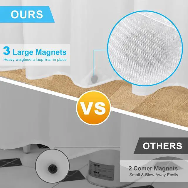 Alt view image 4 of 6 - Shower Curtain Liner - Waterproof Fabric Shower Curtain Liner, Machine Washable, Magnetic Weighted Bottom,Soft Cloth Bathroom Shower Liner (White)