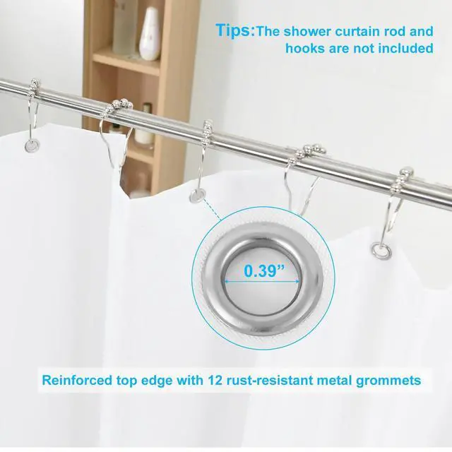 Alt view image 5 of 6 - Shower Curtain Liner - Waterproof Fabric Shower Curtain Liner, Machine Washable, Magnetic Weighted Bottom,Soft Cloth Bathroom Shower Liner (White)