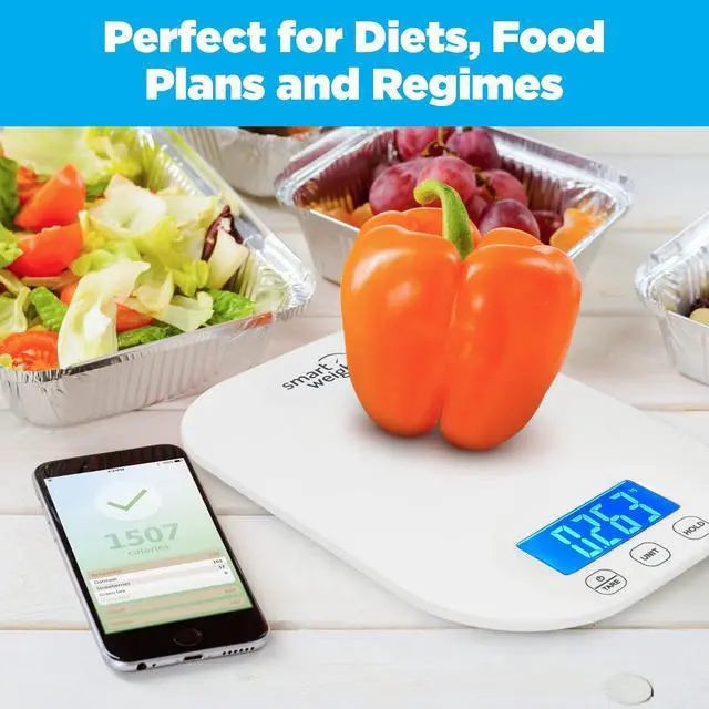 Alt view image 3 of 7 - White Digital Kitchen Scale for Cooking, Weight Loss, Calorie Tracking, Baking, Food Portion Control, and Meal Prep - Accurate Measurements in Grams and Ounces