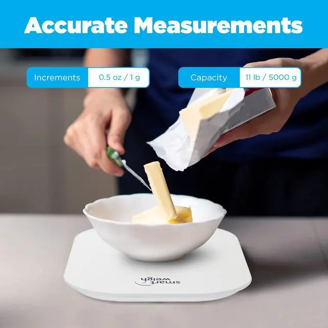 Alt view image 2 of 7 - White Digital Kitchen Scale for Cooking, Weight Loss, Calorie Tracking, Baking, Food Portion Control, and Meal Prep - Accurate Measurements in Grams and Ounces