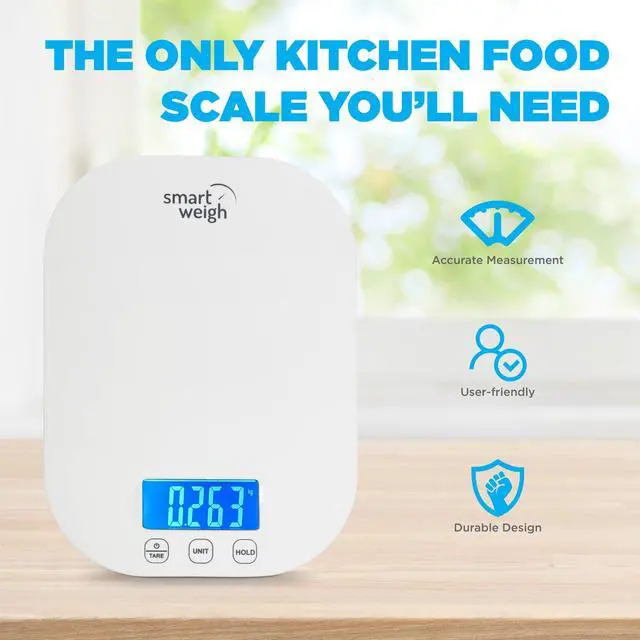 Alt view image 4 of 7 - White Digital Kitchen Scale for Cooking, Weight Loss, Calorie Tracking, Baking, Food Portion Control, and Meal Prep - Accurate Measurements in Grams and Ounces