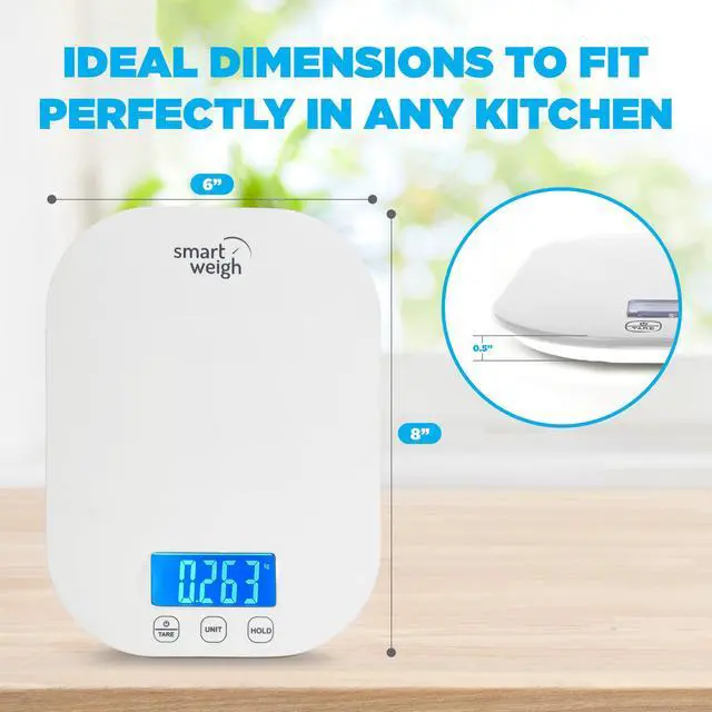 Alt view image 6 of 7 - White Digital Kitchen Scale for Cooking, Weight Loss, Calorie Tracking, Baking, Food Portion Control, and Meal Prep - Accurate Measurements in Grams and Ounces