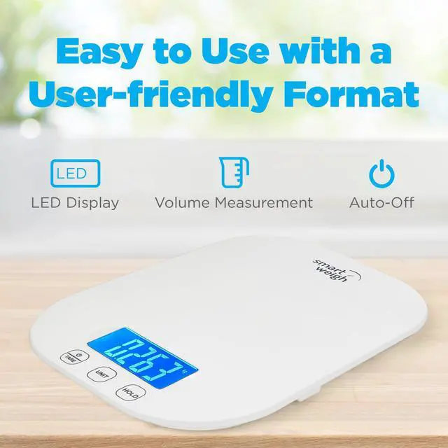 Alt view image 5 of 7 - White Digital Kitchen Scale for Cooking, Weight Loss, Calorie Tracking, Baking, Food Portion Control, and Meal Prep - Accurate Measurements in Grams and Ounces