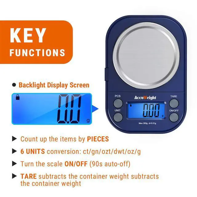 Alt view image 2 of 6 - Digital Gram Scale with 300g/0.01g Small Pocket Coffee Scale with High Accuracy, Jewelry Scale with Tare and Calibration for Kitchen Food Scale