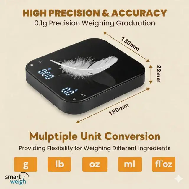 Alt view image 2 of 7 - Coffee Scale with Timer, Precision Espresso & Tea Digital Scale, Espresso Machine Accessories for Pour-Over Coffee, Travel Food Scale, LED Display, Rechargeable USB-C - 3kg/0.1g