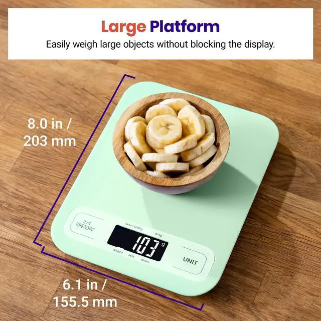 Alt view image 5 of 6 - Food Kitchen Scale, Digital Grams and Ounces for Weight Loss, Baking, Cooking, Keto and Meal Prep, Large, Green