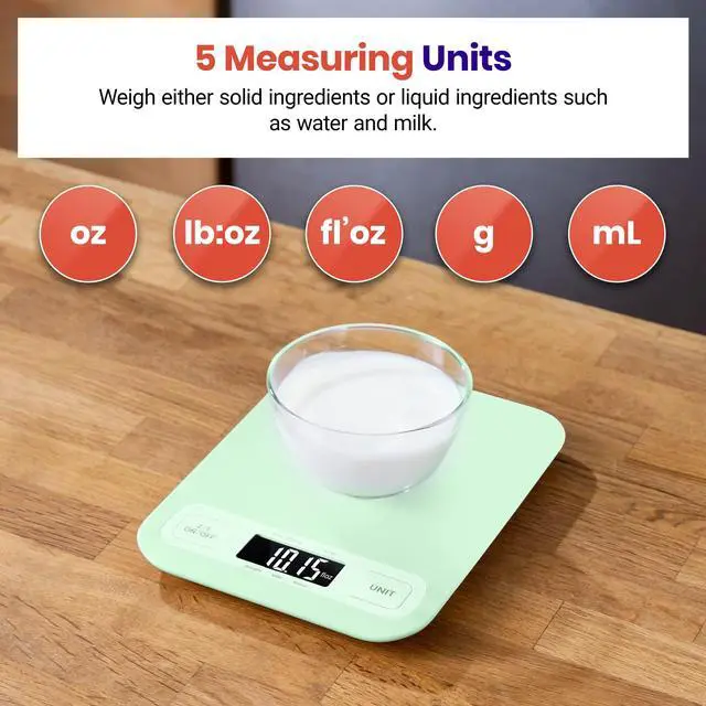 Alt view image 3 of 6 - Food Kitchen Scale, Digital Grams and Ounces for Weight Loss, Baking, Cooking, Keto and Meal Prep, Large, Green
