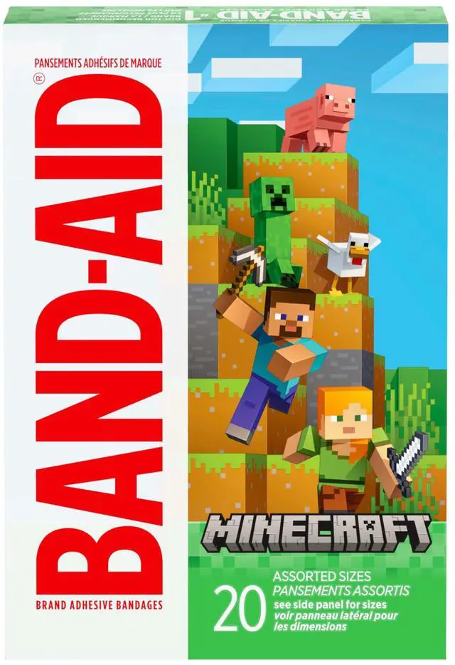 Main image of Brand Adhesive Children's Bandages for Minor Cuts & Scrapes, Wound Care Featuring Minecraft Designs, Fun Bandages for Kids and Toddlers, Assorted Sizes, 20 ct