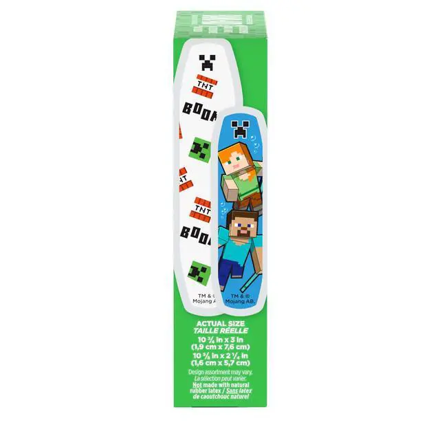 Alt view image 2 of 7 - Brand Adhesive Children's Bandages for Minor Cuts & Scrapes, Wound Care Featuring Minecraft Designs, Fun Bandages for Kids and Toddlers, Assorted Sizes, 20 ct