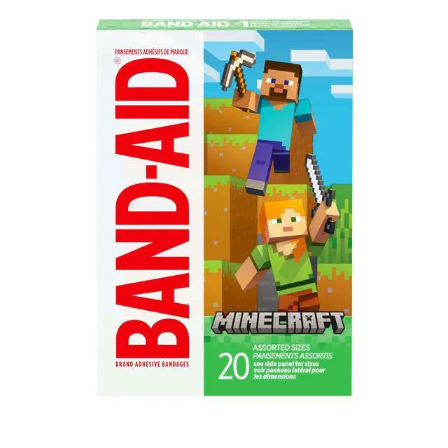 Alt view image 7 of 7 - Brand Adhesive Children's Bandages for Minor Cuts & Scrapes, Wound Care Featuring Minecraft Designs, Fun Bandages for Kids and Toddlers, Assorted Sizes, 20 ct