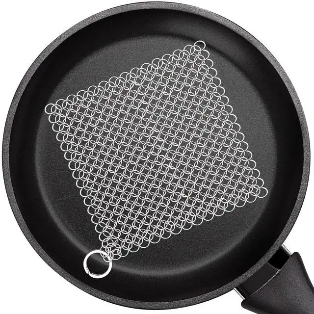 Main image of Cast Iron Cleaner, 6 Inch 316 Stainless Steel Skillet Cleaner, Cast Iron Scrubber with Hanging Ring, Chain Mail Scrubber for Griddle Skillet, BBQ Grills, Wok, Cast Iron Pan