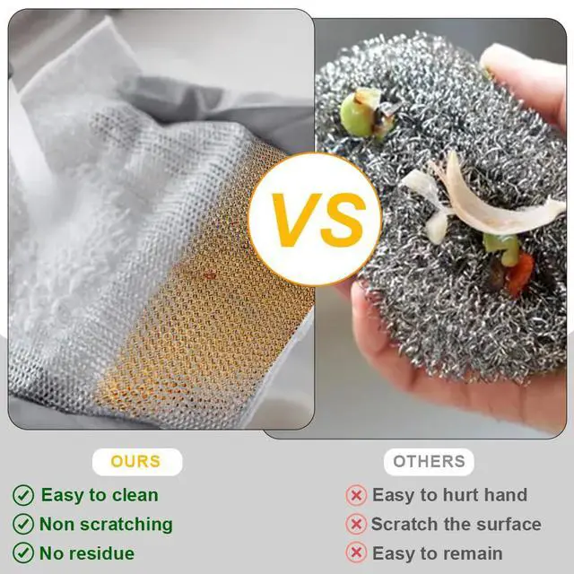 Alt view image 6 of 7 - Silver Mesh Dish Cloths (3 Layer) Non Scratch, Odor Free, Quick Dry Wire Cleaning Pads for Sinks, Dishes, Stove Top | Multipurpose Reusable Metal Scrubbers | 10 Pack