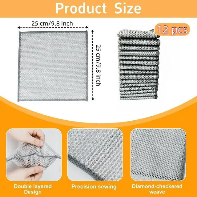 Alt view image 2 of 4 - Extra-Large Size 12PCS Multipurpose Wire Dishwashing Rag,Non Scratch Wire Dishcloth, Reusable Steel Wool Scrubber,Non-Scratch&Quick-Drying&Odor-Resistant Multi-Purpose for Kitchen,Bathroom Cleaning