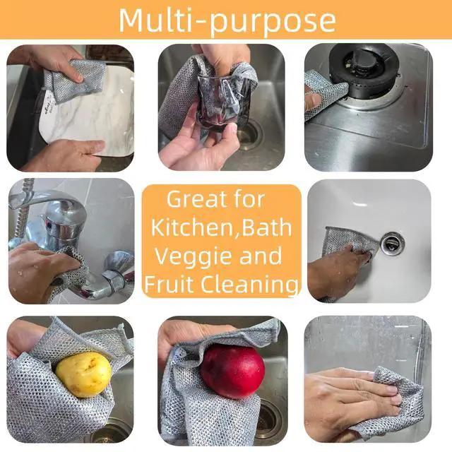 Alt view image 4 of 4 - Extra-Large Size 12PCS Multipurpose Wire Dishwashing Rag,Non Scratch Wire Dishcloth, Reusable Steel Wool Scrubber,Non-Scratch&Quick-Drying&Odor-Resistant Multi-Purpose for Kitchen,Bathroom Cleaning