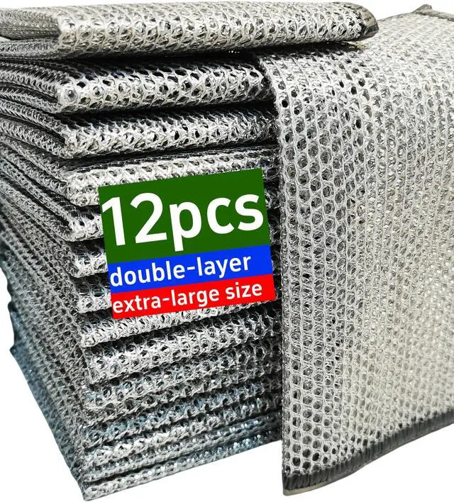 Main image of Extra-Large Size 12PCS Multipurpose Wire Dishwashing Rag,Non Scratch Wire Dishcloth, Reusable Steel Wool Scrubber,Non-Scratch&Quick-Drying&Odor-Resistant Multi-Purpose for Kitchen,Bathroom Cleaning