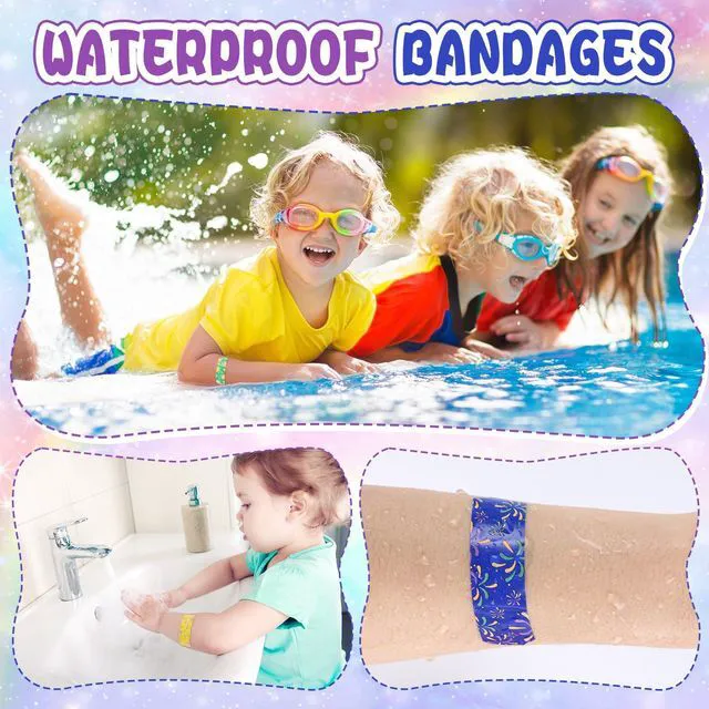 Alt view image 4 of 7 - 50 Count Kids Bandaids, Glow in The Dark & Waterproof Bandages, One Size Cute Bandaids for Kids and Adults, 5 Styles Adhesive Bandages for Minor Cuts, Scrapes, Wounds and First Aid