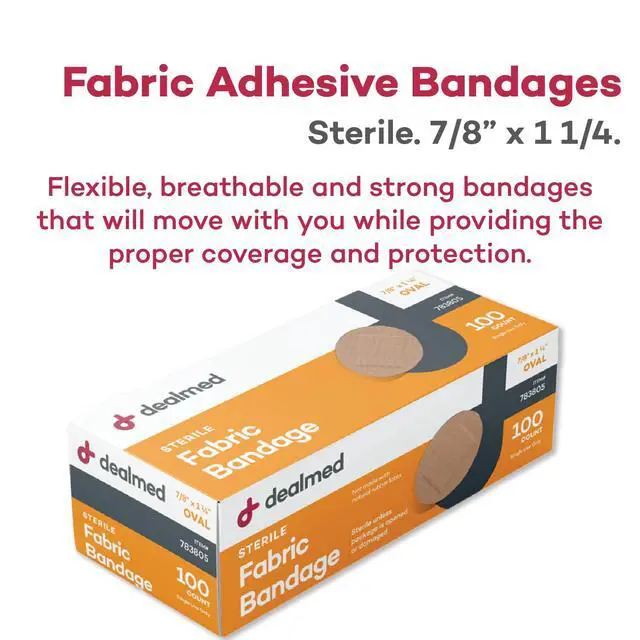 Alt view image 5 of 7 - Flexible Fabric Oval Spot Adhesive Bandages 100 Count (1 Pack) Non-Stick Pad, Latex Free, Wound Care for First Aid Kit, 7/8" x 1 1/4"