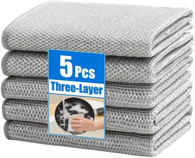 Main image of Multipurpose Non-Scratch Wire Dishwashing Rag for Wet and Dry, Reusable Cleaning Cloths, Scrubbing Pads for Dishes, Glass, Stainless Steel - 5 Pack